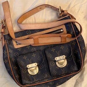 Louis Vuitton Dark Monogram Shoulder Bag with Tan Accents